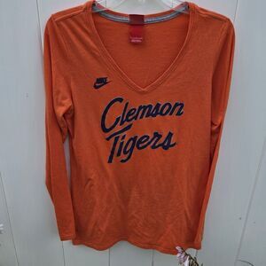 Nike Clemson Tigers Women's Orange V-Neck Long Sleeve T-Shirt Size L